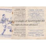 HUDDERSFIELD TOWN Three home programmes v Stoke 20/10/1945 creased and scores entered, York 9/9/1944