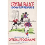 CRYSTAL PALACE V BOURNEMOUTH 1938 Programme for the League match at Palace 29/1/1938, slightly rusty