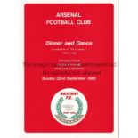 ARSENAL CENTENARY Menu and invitation for the Centenary Dinner and Dance 22/9/1985 at the