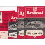 ENGLAND V YOUNG ENGLAND Ten programmes: At Arsenal 58/9 minor tears, 59/60 score on cover, 61/2