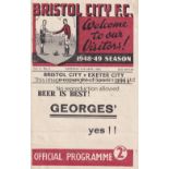 BRISTOL CITY V EXETER CITY 1948 Programme for the League match at Bristol City 11/9/1948, slight