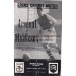 ARSENAL V MIDDLESEX CCC 1955 Four page programme for the Les Compton Benefit cricket match at