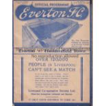 EVERTON V HUDDERSFIELD TOWN 1937 Programme for the League match at Everton 25/9/1937, re-stapled.