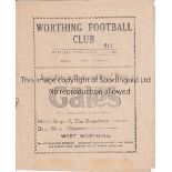 WORTHING V BOGNOR REGIS 1935 Programme for the Sussex League match at Worthing 26/12/1935, very