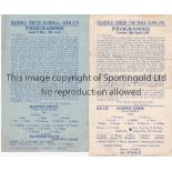 HASTINGS UNITED FC Two home single sheet programmes v. Haywards Heath 16/4/54 Met. Lge. slightly