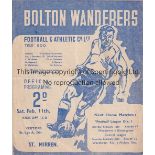 BOLTON / ST MIRREN Gatefold programme Bolton Wanderers v St Mirren friendly 11/2/1949. Horizontal