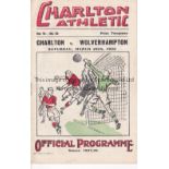 CHARLTON ATHLETIC V WOLVES 1938 Programme for the League match at Charlton 26/3/1938. Good