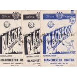 MANCHESTER UNITED Three away programmes v Blackpool 50/1 slightly rusty staple, 51/2 and 53/4 very