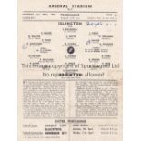 NEUTRAL AT ARSENAL 1955 Single sheet programme for Islington Boys v Brighton Boys at Arsenal 2/4/