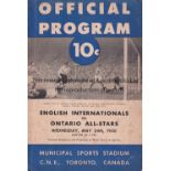 ENGLISH INTERNATIONALS IN CANADA 1950 Programme for the Exhibition match in Canada 24/5/1950,