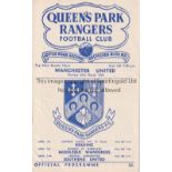 QPR / MAN UNITED Four page programme Queen's Park Rangers v Manchester United Friendly 29/3/1954.