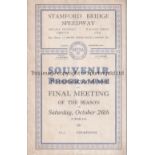 SPEEDWAY CHELSEA Stamford Bridge Speedway home programme 26/10/1929 (Final meeting of the season)