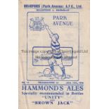 BRADFORD PARK AVENUE Home programme v. Barnsley 19/1/1946, slightly creased and tiny nick at the