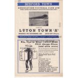 LUTON TOWN Programme for the away Met. Lge. Cup match v. Bedford Town 26/12/55, small number on