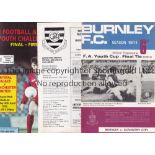 F.A . YOUTH PROGRAMMES Twelve programmes including 7 Finals 1968 YC at Burnley, 1980 SJFC at QPR X