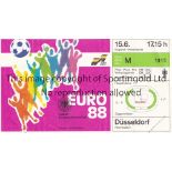 NETHERLANDS V ENGLAND 1988 EURO Unused ticket with all tabs intact for the match at Dusseldorf 15/