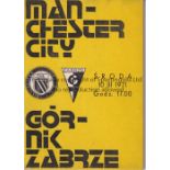 MANCHESTER CITY Programme for the away ECWC tie v. Gornik Zabrze 10/3/1971. Good