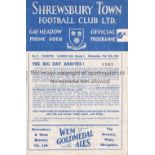 LEAGUE CUP 1ST SEASON Programme Shrewsbury Town v Everton League Cup 5th Round . 1st season League