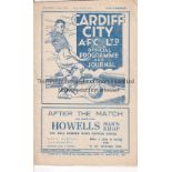 CARDIFF CITY V MANSFIELD 1939 Programme for the Friendly at Cardiff 29//4/1939. Good