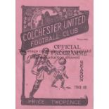ARSENAL Programme for the away ECL match v Colchester United 16/10/1948, horizontal fold.