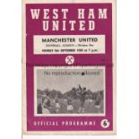 BOBBY MOORE DEBUT Programme for West Ham United at home v. Manchester United 8/9/1958, scores