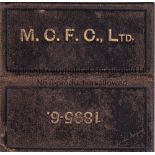 MAN CITY Manchester City season ticket 1895/96 inscribed in gold lettering "MCFC Ltd". Generally