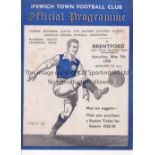 IPSWICH TOWN V BRENTFORD 1938 Programme for the Friendly at Ipswich 7/5/1938, slight ageing marks on