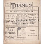 THAMES V NORWICH CITY 1932 Programme for the Division 3 match at Thames FC 19/3/1932 in their