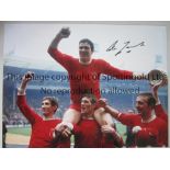 RON YEATS Four 16 x 12 photos, 2 colour and 2 B/W, of Yeats being chaired by team mates after