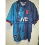 ANDY LINIGHAN ARSENAL SHIRT Player issue blue / light blue short sleeve away shirt for season 1995/6