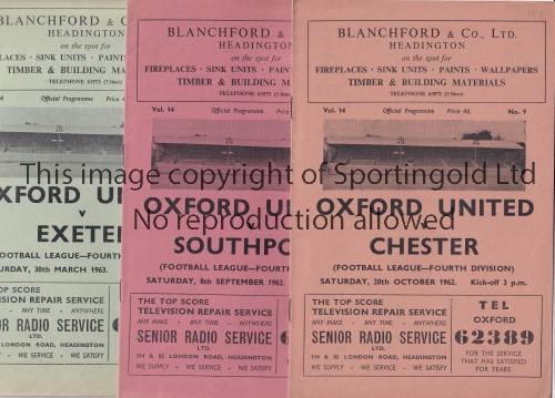 OXFORD A collection of 13 Oxford United programmes from their first League season in 1962/63.