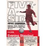 5-A-SIDE FOOTBALL AT WEMBLEY Programme and ticket for the London Championships 23/4/1969 and