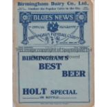 BIRMINGHAM V ARSENAL 1921 Programme for the League match at Birmingham 5/11/1921, slightly