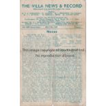 WAR CUP FINAL 1944 Four page programme Aston Villa v Blackpool War Cup North Final at Villa Park 6/