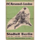 ARSENAL / AUTOGRAPHS Programme for the away Friendly v Stadtelf Berlin 4/5/1962. The line-up pages