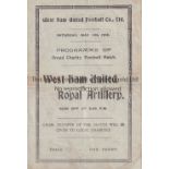 WEST HAM Four Page home programme v Royal Artillery Charity match 11/5/1918. Some foxing. No