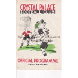 CRYSTAL PALACE V QUEEN'S PARK RANGERS 1939 Programme for the League match at Palace 4/3/1939, slight