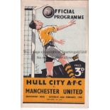 HULL / MANCHESTER UNITED Programme for the FA Cup 6th Round Cup tie at Boothferry Park 26/2/1949.