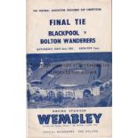 1953 FA CUP FINAL Programme for Blackpool v Bolton with slightly rusty staples. Generally good