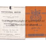 LEEDS UNITED Two home programmes v. Wolves 19/4/1950 Testimonial horizontal fold and Rotherham