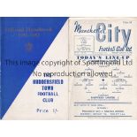 HUDDERSFIELD Single sheet programme at Maine Road Manchester City Huddersfield Town v Sheffield
