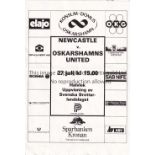 NEWCASTLE UNITED Programme for the away Friendly v. Oskarshamns United 27/7/1988, horizontal fold