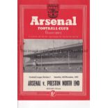 ARSENAL V PRESTON NORTH END 1952 POSTPONED Programme for the proposed League match at Arsenal 6/12/