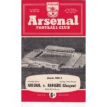 ARSENAL V GLASGOW RANGERS 1958 POSTPONED Programme for the proposed Friendly at Arsenal on 28/10/
