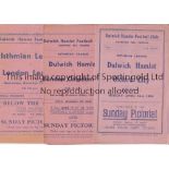 DULWICH A collection of 3 Dulwich Hamlet homes v Oxford City 23/4/1934, London Caledonians 24/10/