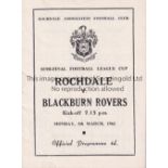 1962 LEAGUE CUP S-F / ROCHDALE V BLACKBURN Programme for the match at Rochdale 5/3/1962. Good