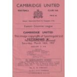 TOTTENHAM HOTSPUR Programme for the away Eastern Counties League match v. Cambridge United 16/3/