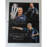 PHIL "THE POWER" TAYLOR AUTOGRAPH A signed 16" X 12" colour montage of the 16 time World Champion.