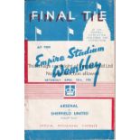 1936 FA CUP FINAL Programme for Arsenal v Sheffield United, staples rusted away and very slightly