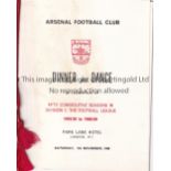 ARSENAL 50 SEASONS IN DIVISION ONE Menu for the Dinner and Dance in celbration of 50 consecutive